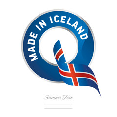 Made in Iceland flag ribbon Quality Q sign logo blue color label button banner