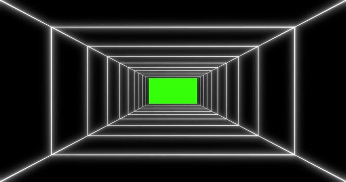 Infinate tunnel with white color neo glow, green screen in the middle.