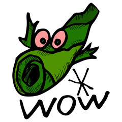 Cute hemp twisted into a jamb. Ready to smoke narcotic plant. Marijuana with big red eyes. Character with the emotion of surprise and pleasure. Stock image for print, stickers, design, and banners.