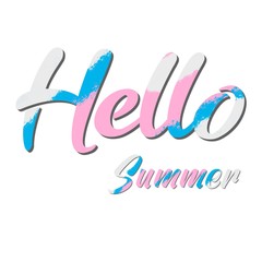 Hello summer art lettering blue font Modern calligraphy Hello handwriting Illustration design for element, greeting cards, posters