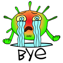 Cartoon coronavirus crying in hysteria. Vector image with COVID-19 on a white background. Illustration for children's and medical products. Germs and viruses for children. Character for learning.