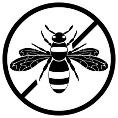 Non insect wasp sign. Black wasp silhouette. A stinging insect. Vector