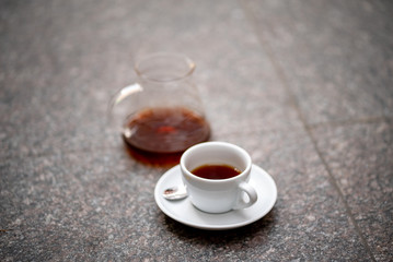 street black coffee cup kettle spoon daylight coffee break sunlight side view
