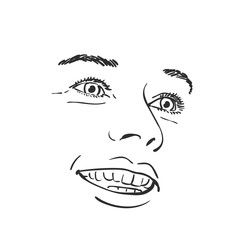 Face of happy smiling woman, Vector sketch Hand drawn illustration isolated