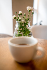 Black filter coffee on the table in cafe service kettle hario pour over cup