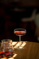 Black filter coffee on the table in cafe service kettle hario pour over cup
