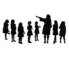teacher and children together, silhouette vector