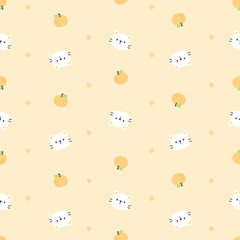 Cute cat and orange seamless pattern background