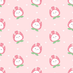 Cute rabbit with strawberry hat seamless pattern background
