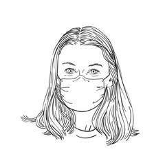 Woman wearing medical face mask, Hand drawn portrait, Vector sketch