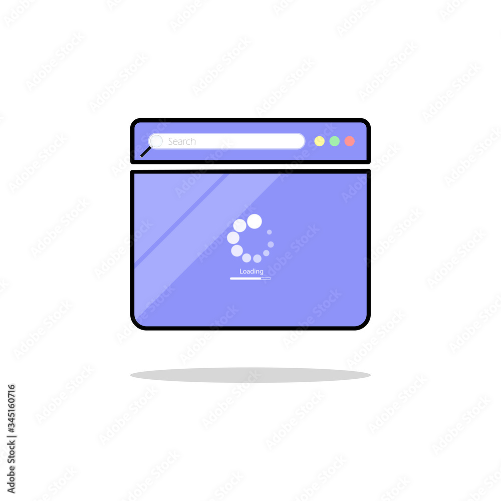 Poster loading page browser on top view laptop screen. website page icon flat on isolated background for ap