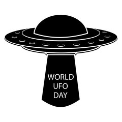 UFO icon. Flying spaceship in black color. World UFO Day. Flying saucer. Vector