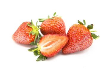 Ripe fresh organic strawberries isolated on white background.