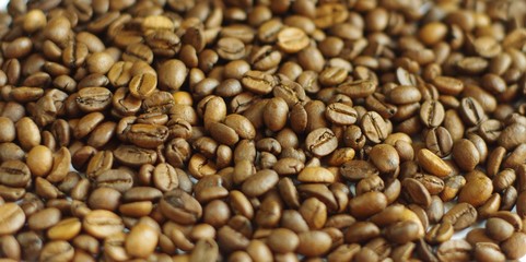 Coffee Beans texture background. Close up view.