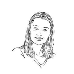 Portrait of happy smiling woman, Hand drawn illustration, Vector sketch