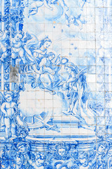 Painted tiles in a chapel in Porto.
details of the facade of chapel of Souls (capela das Almas) in porto
