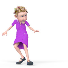 grandma nurse cartoon looking down and scared in white background