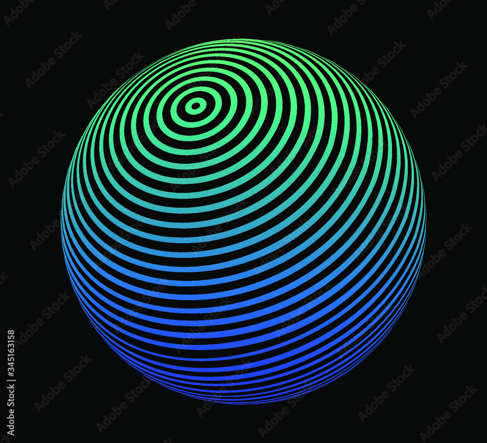 Poster neon glowing 3d sphere made of lines on dark background. futuristic style illustration for tech rela