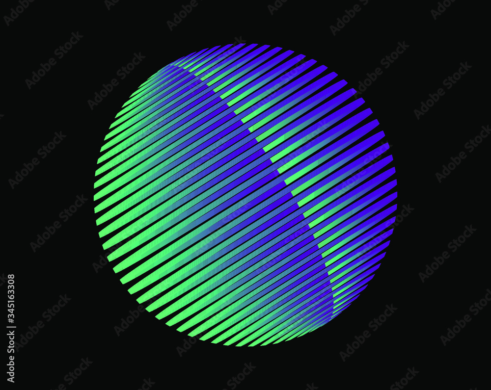 Poster neon glowing 3d sphere made of lines on dark background. futuristic style illustration for tech rela