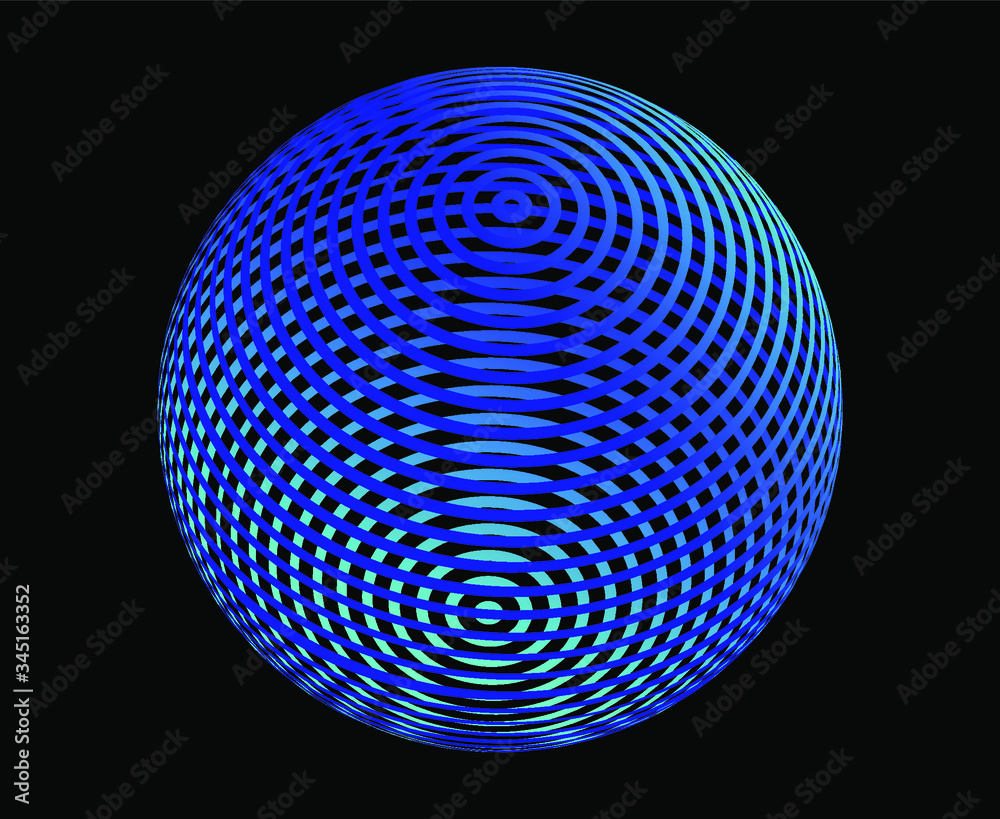 Poster neon glowing 3d sphere made of lines on dark background. futuristic style illustration for tech rela