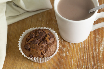 Chocolate muffin and cup of cocoa