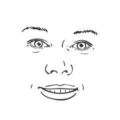 Face of happy smiling woman, Vector sketch Hand drawn illustration isolated