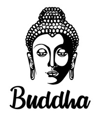 Buddha head silhouette, drawing vector, illustration black and white