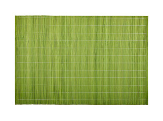 Green bamboo wood mat on white