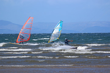 kitesurfer and windsurfers at Troon, Scotland
