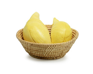 King of fruits, durian in basket isolated on white background. This has clipping path.