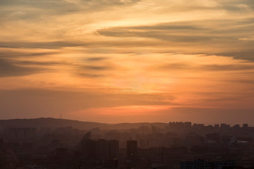 Baku panorama in golden sunset