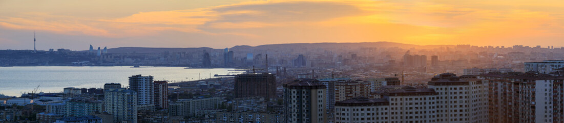 Baku panorama in golden sunset