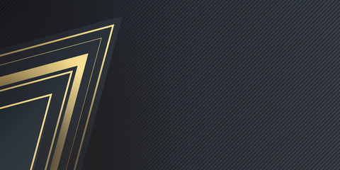 Gold lines on black background. 
Luxury black background banner vector illustration with gold strip art deco line for banner. 
modern luxury background vector overlap layer on dark and shadow black