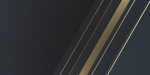 Gold lines on black background. 
Luxury black background banner vector illustration with gold strip art deco line for banner. 
modern luxury background vector overlap layer on dark and shadow black