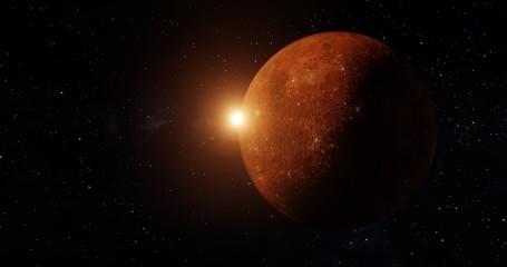 Red Planet And Sun Light View. Red galaxy in space. Elements of this image furnished by NASA
