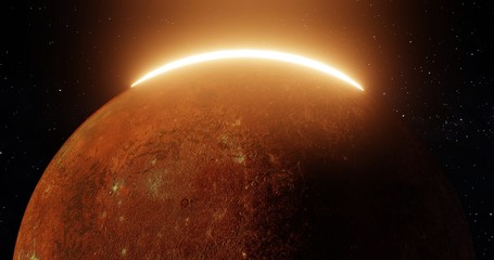 Fototapeta premium Surface Sun-lights On Red Planet. Red Planet. Red galaxy in space. Elements of this image furnished by NASA