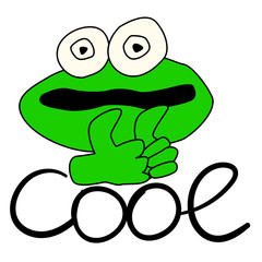 Admiring Cartoon Frog. A toad with a mesmerized look shows a thumb. The maximum rating. Handwritten word 