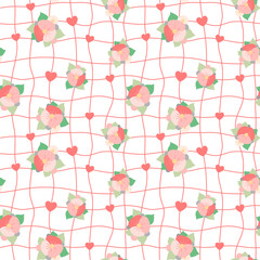 Seamless pattern for design with flowers and hearts. Suitable for printing on fabric, paper packaging, wallpaper, business cards.Printing on fabric, paper packaging, wallpaper, business cards.