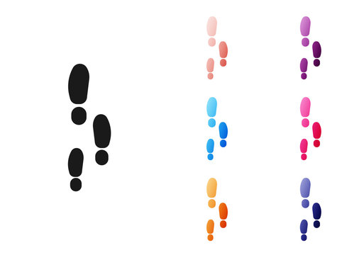 Black Footsteps icon isolated on white background. Detective is investigating. To follow in the footsteps. Set icons colorful. Vector Illustration