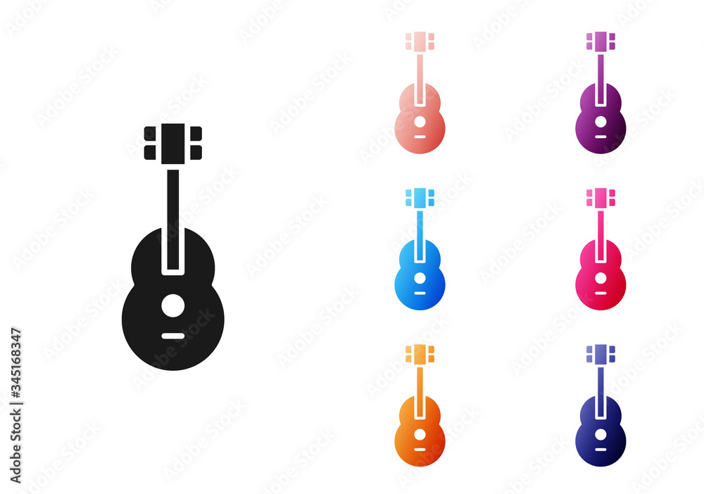 Wall mural Black Guitar icon isolated on white background. Acoustic guitar. String musical instrument. Set icons colorful. Vector Illustration