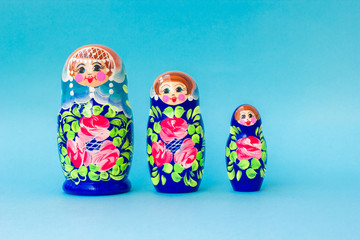 Blue matryoshka, Slavic souvenir.