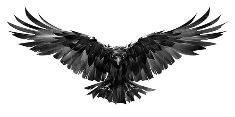 painted raven bird in flight on a white background - obrazy, fototapety, plakaty