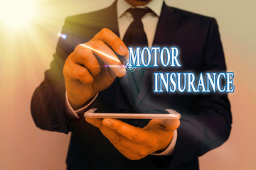 Text sign showing Motor Insurance. Business photo text Provides financial compensation to cover any...