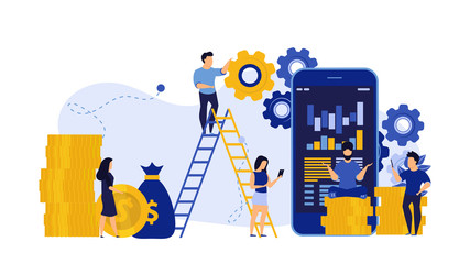 Payment transaction cash vector banking illustration phone. People pay on computer cashless online money.  Mobile finance digital technology service transfer. Smartphone purchase app banner