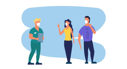 Reception at the doctor person vector flat illustration hospital. Health care patient man and woman character. Waiting consultation specialist visit. Diagnosis illness concept cartoon design.