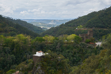 Lousa Castle drone aerial view on the mountains landscape in Portugal