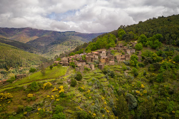 Talasnal drone aerial view schist village in Lousa, in Portugal