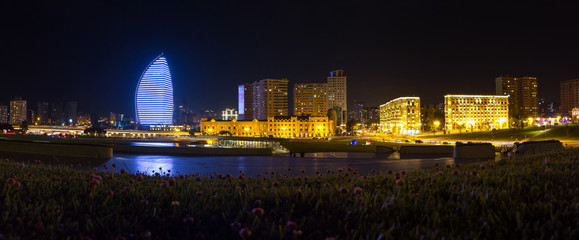 Azerbaijan, Baku, the modern city center. Heydar Aliyev Center, cultural and historical.