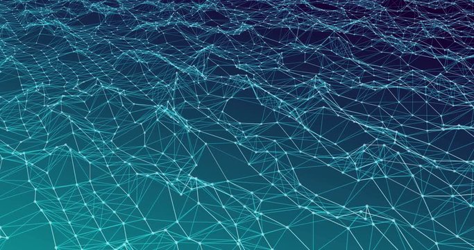 Plexus wireframe animation. Footage concept for data analysis and big data technology. Weave of data software simulation with gradient background
