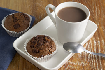 Chocolate muffin and cup of cocoa